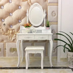Coiffeuse Maquillage avec Miroir Rotatif et Tabouret - (29,52 x 15,75 x 56,1)
