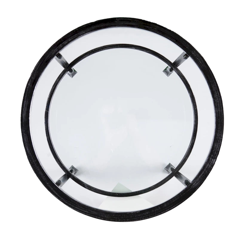 SEI Furniture Glenn Distressed Black Metal Round Side Table with Glass Top and Shelf