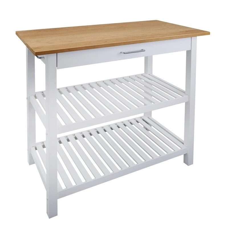 2-shelf Natural Solid Wood Top Kitchen Island - N/A