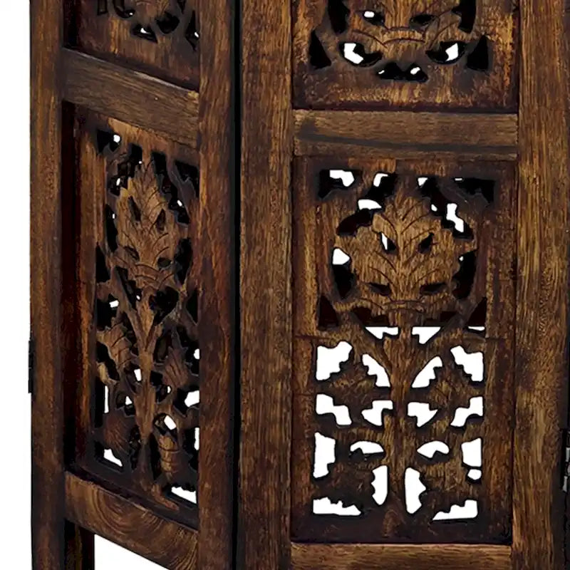 Table d'appoint pliante en bois de manguier de 45,7 cm, sculptée à la main, brun noyer