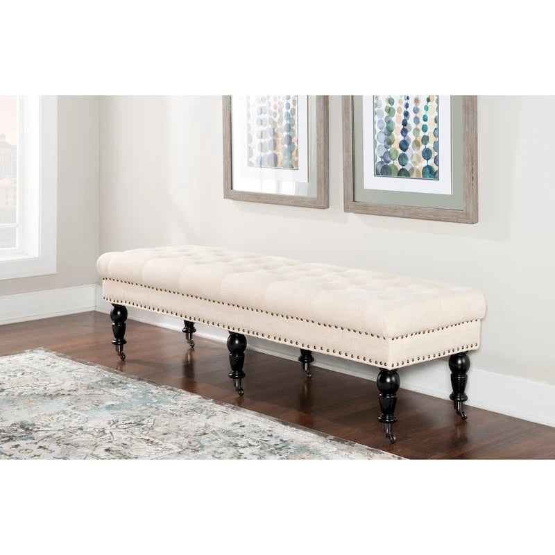 Linon Mendocino Natural Linen Tufted Entryway Bench