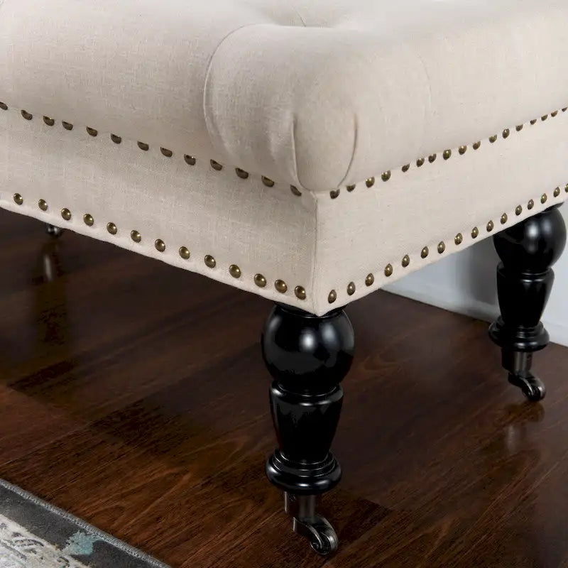 Linon Mendocino Natural Linen Tufted Entryway Bench