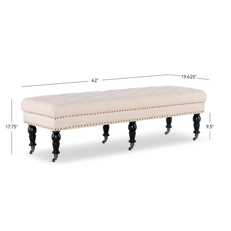 Linon Mendocino Natural Linen Tufted Entryway Bench