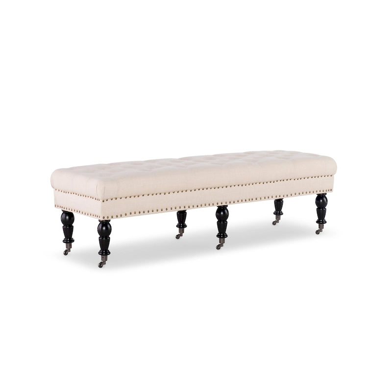 Linon Mendocino Natural Linen Tufted Entryway Bench