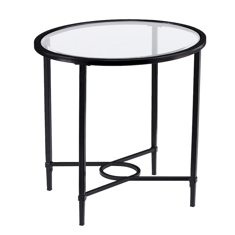 SEI Furniture Quaker Metal Scrollwork Oval Side Table with Beveled Tempered Glass