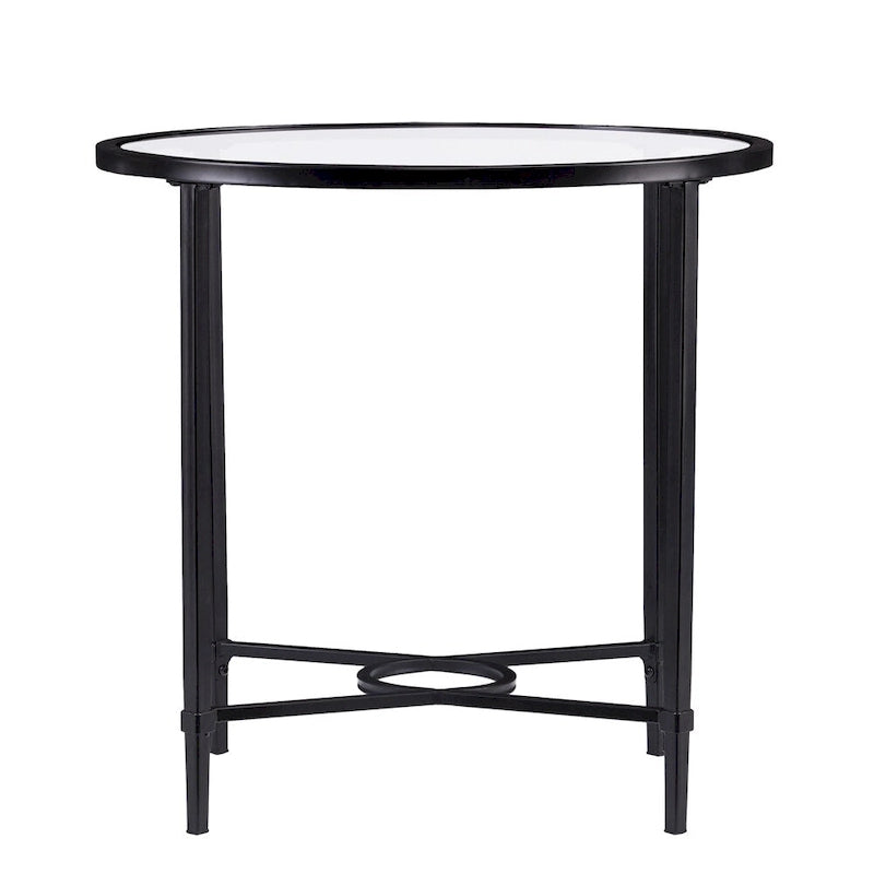 SEI Furniture Quaker Metal Scrollwork Oval Side Table with Beveled Tempered Glass