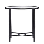 SEI Furniture Quaker Metal Scrollwork Oval Side Table with Beveled Tempered Glass