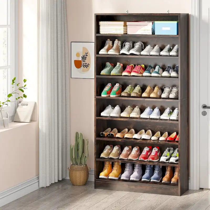 9 Tiers Tall Shoe Storage Rack Cabinet with Open Shelf for Entryway