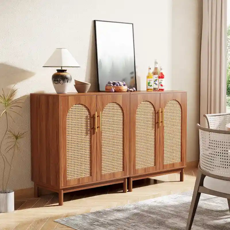 Lot de 2 buffets en rotin, buffet de 150 cm avec portes, meuble d'appoint