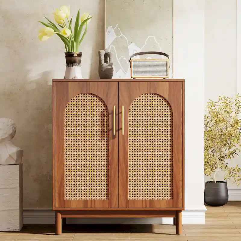 Lot de 2 buffets en rotin, buffet de 150 cm avec portes, meuble d'appoint