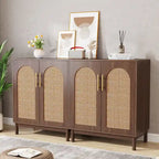 Lot de 2 buffets en rotin, buffet de 150 cm avec portes, meuble d'appoint