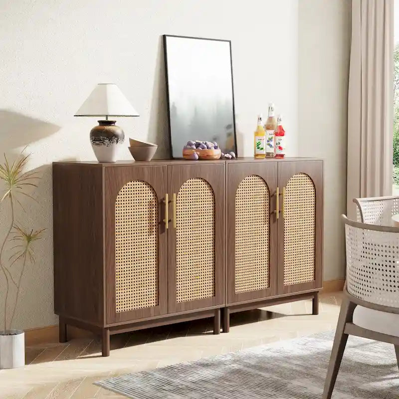 Lot de 2 buffets en rotin, buffet de 150 cm avec portes, meuble d'appoint