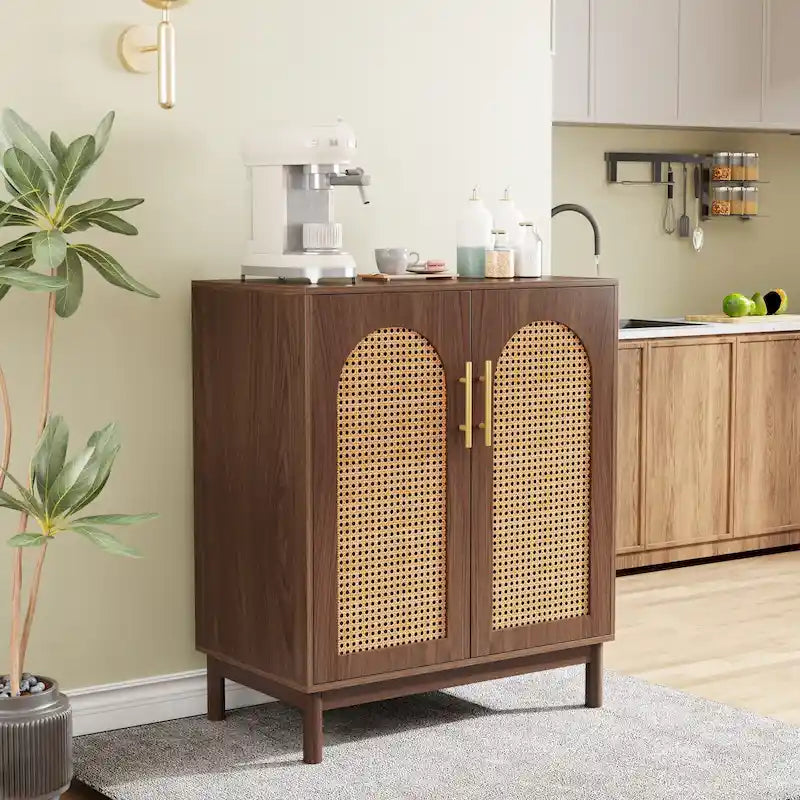 Lot de 2 buffets en rotin, buffet de 150 cm avec portes, meuble d'appoint