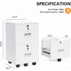 2-Drawer Rolling Wood File Cabinet with Lock