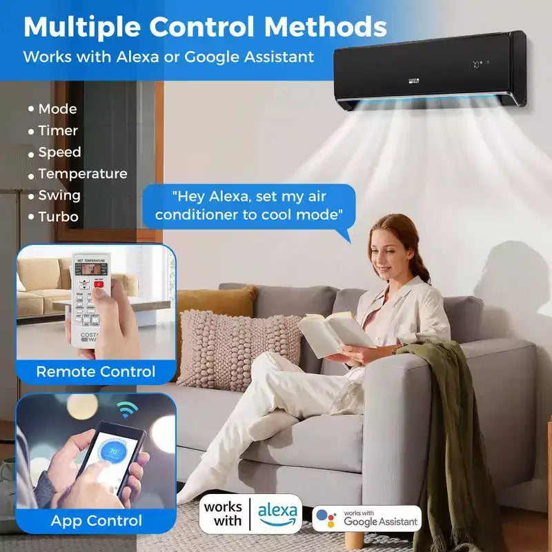 Costway 18000BTU Wifi Enabled Mini Split Air Conditioner & Heater with Heat Pump White/Black