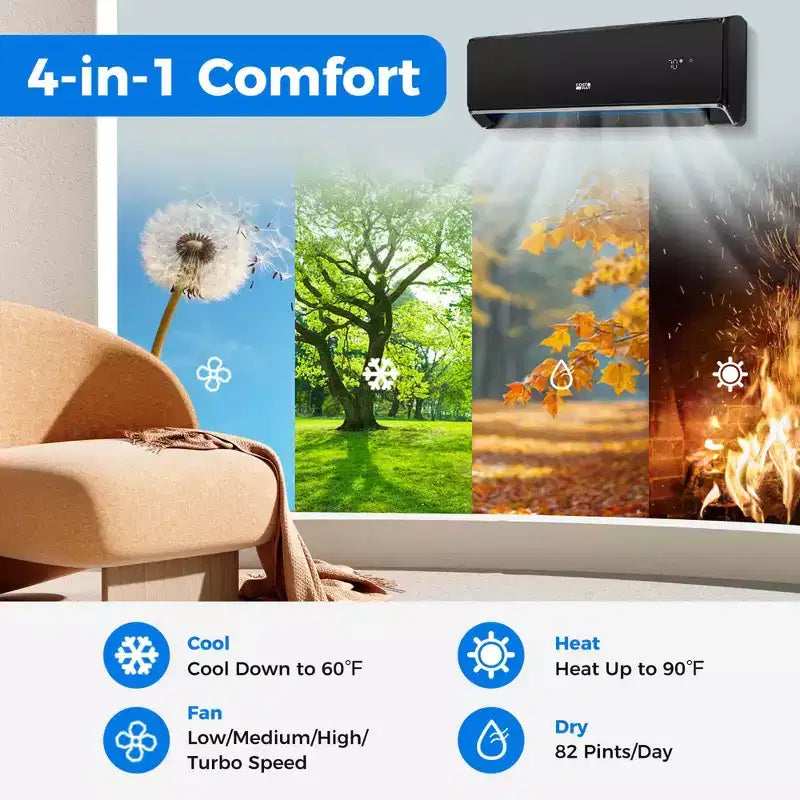 Costway 18000BTU Wifi Enabled Mini Split Air Conditioner & Heater with Heat Pump White/Black