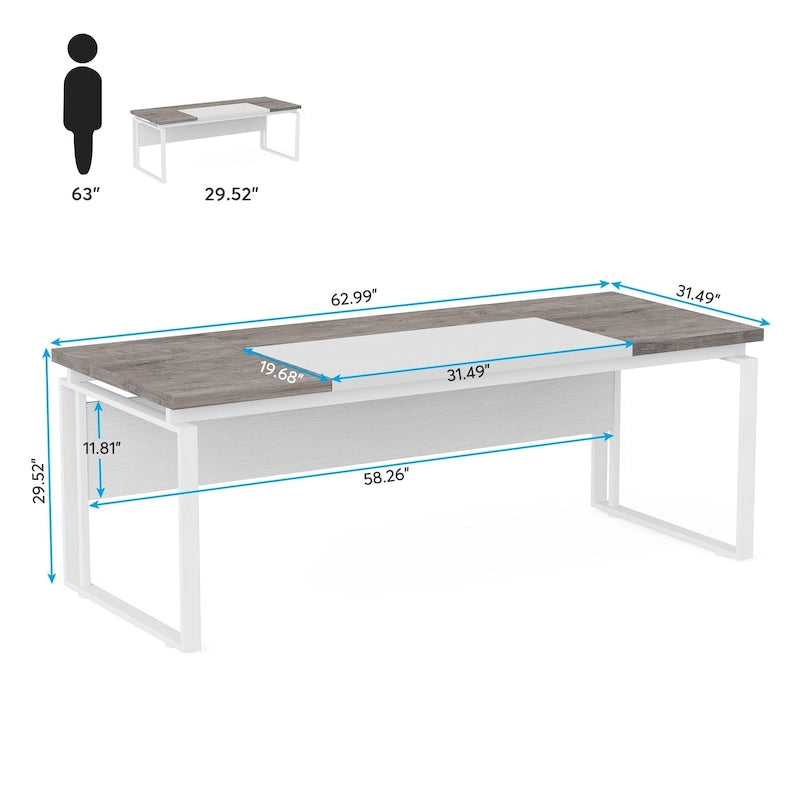 Bureau d'ordinateur exécutif moderne de 63 po, bureau de télétravail de 5 pi (Bureau seulement)