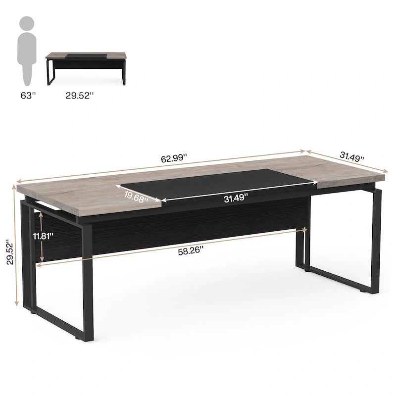 Bureau d'ordinateur exécutif moderne de 63 po, bureau de télétravail de 5 pi (Bureau seulement)