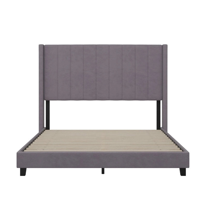 Upholstered Platform Bed with Wingback Headboard