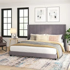 Upholstered Platform Bed with Wingback Headboard