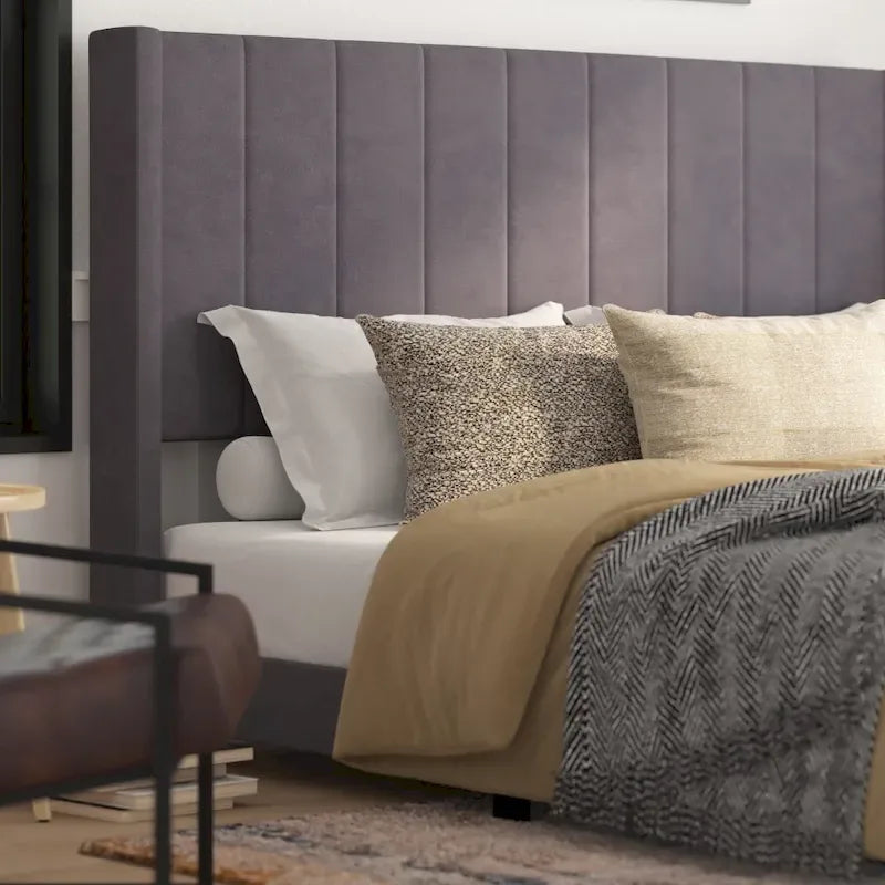 Upholstered Platform Bed with Wingback Headboard