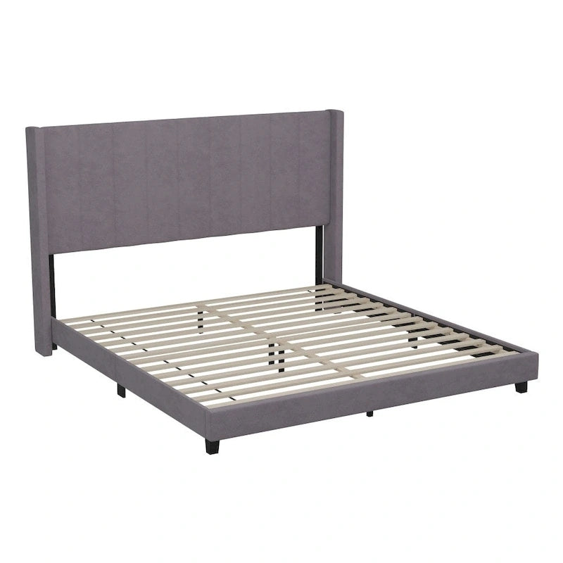 Upholstered Platform Bed with Wingback Headboard