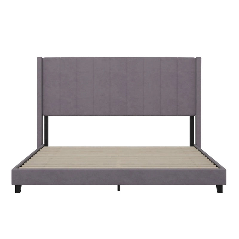 Upholstered Platform Bed with Wingback Headboard
