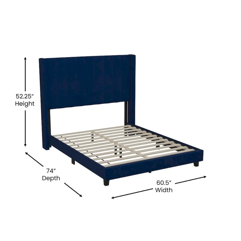 Upholstered Platform Bed with Wingback Headboard