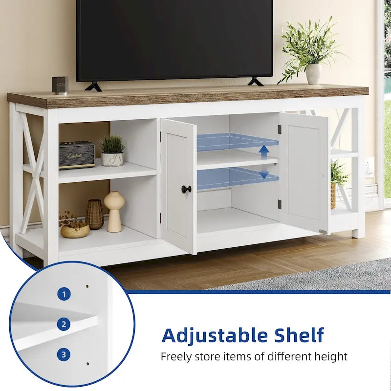 Moasis Farmhouse 59 TV Stand Entertainment Center with Storage Shelves for TVs up to 65-inch