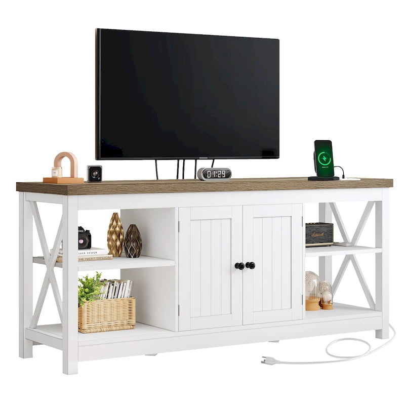 Moasis Farmhouse 59 TV Stand Entertainment Center with Storage Shelves for TVs up to 65-inch