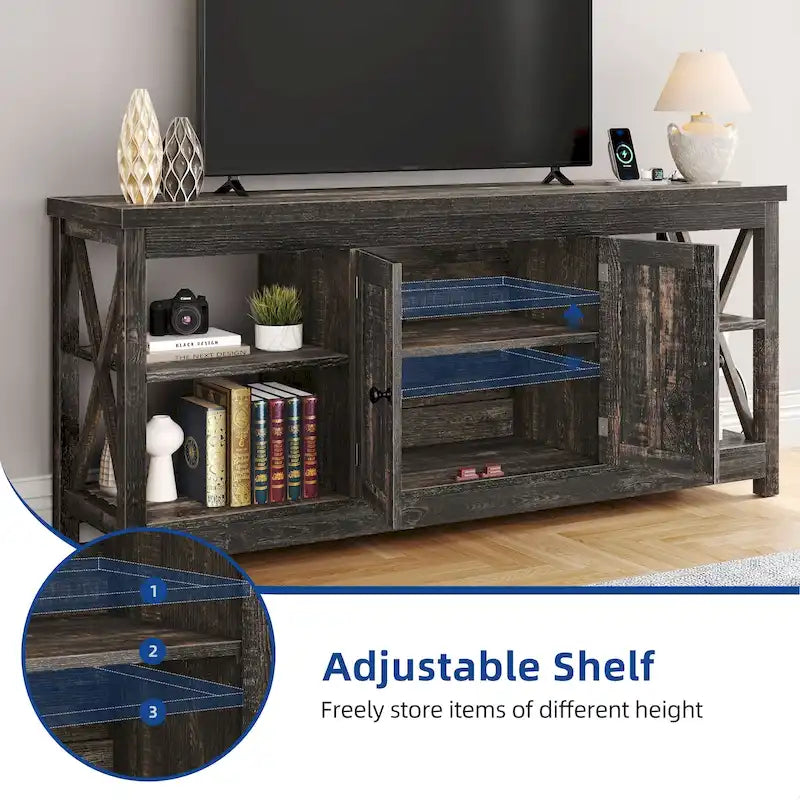 Moasis Farmhouse 59 TV Stand Entertainment Center with Storage Shelves for TVs up to 65-inch