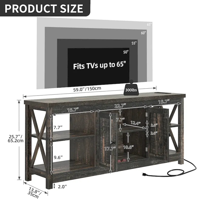 Moasis Farmhouse 59 TV Stand Entertainment Center with Storage Shelves for TVs up to 65-inch
