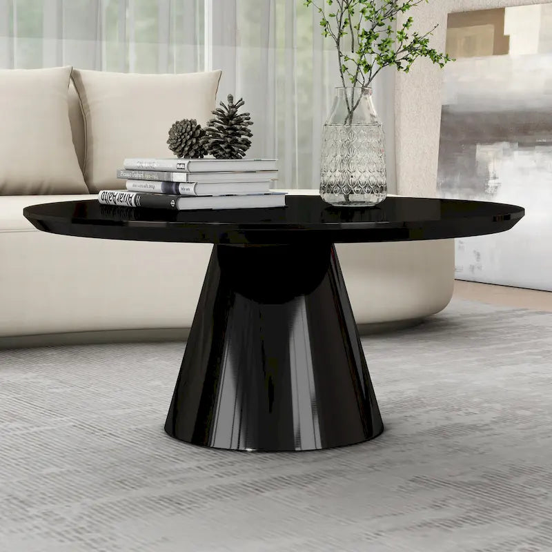 Mesa de centro moderna tipo cono para sala de estar, acabado brillante, 35.4 pulgadas de diámetro, blanco o negro