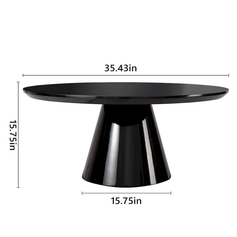 Mesa de centro moderna tipo cono para sala de estar, acabado brillante, 35.4 pulgadas de diámetro, blanco o negro