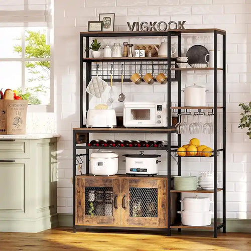 47.2 in Bakers Rack with Power Outlet Coffee Bar with Cabinet