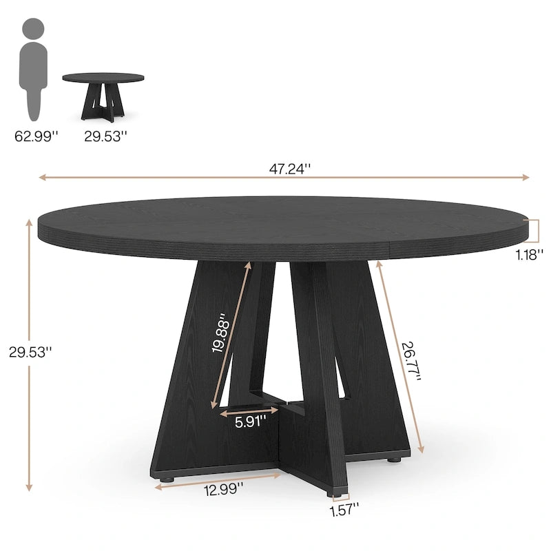 Table à manger ronde de 47 pouces pour 4 personnes, table de salle à manger en bois pour cuisine, salle à manger, salon - N/A