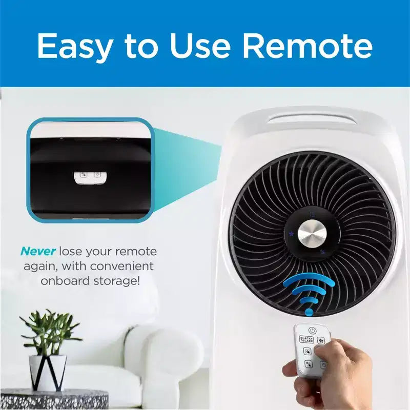 BLACK+DECKER Evaporative Air Cooler with LED Display, Remote Control, 2-Gallon Water Tank - Compact and Lightweight Design, White