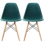 Set of 2 Designer Plastic Eiffel Chairs Solid Wood Legs Retro Dining Molded Shell Hotel Dowel For Kitchen Bedroom Work