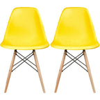 Set of 2 Designer Plastic Eiffel Chairs Solid Wood Legs Retro Dining Molded Shell Hotel Dowel For Kitchen Bedroom Work
