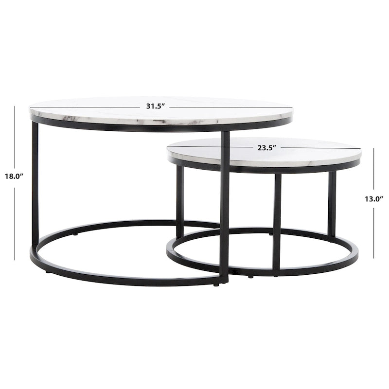SAFAVIEH Elberta 2 Round Nesting Coffee Table - 43 L x 36 D x 18 H - 32Wx32Dx18H