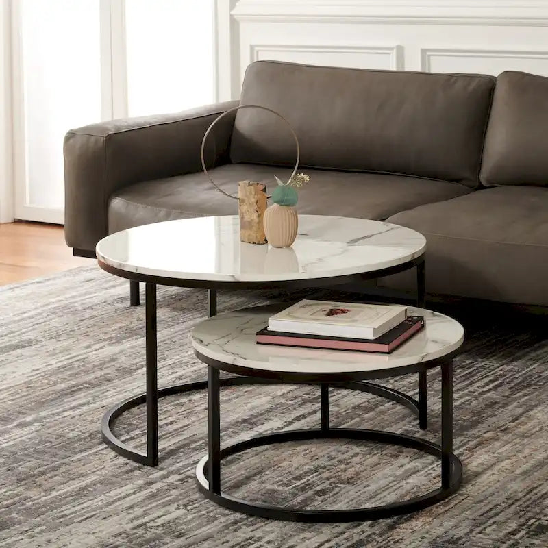 SAFAVIEH Elberta 2 Round Nesting Coffee Table - 43 L x 36 D x 18 H - 32Wx32Dx18H