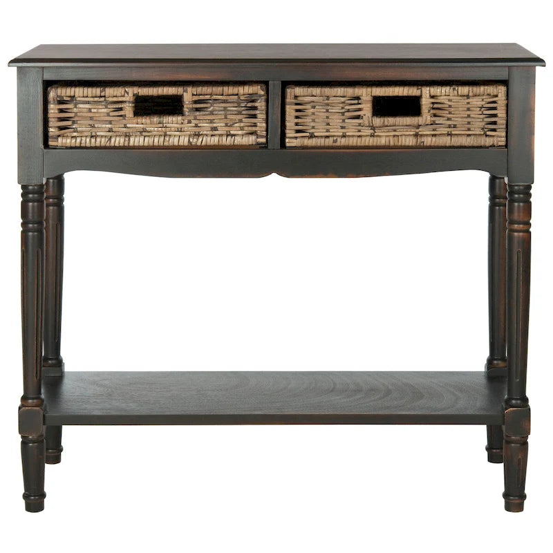 Mesa consola de ratán con cajón y estante inferior - 36W x 13D x 32H