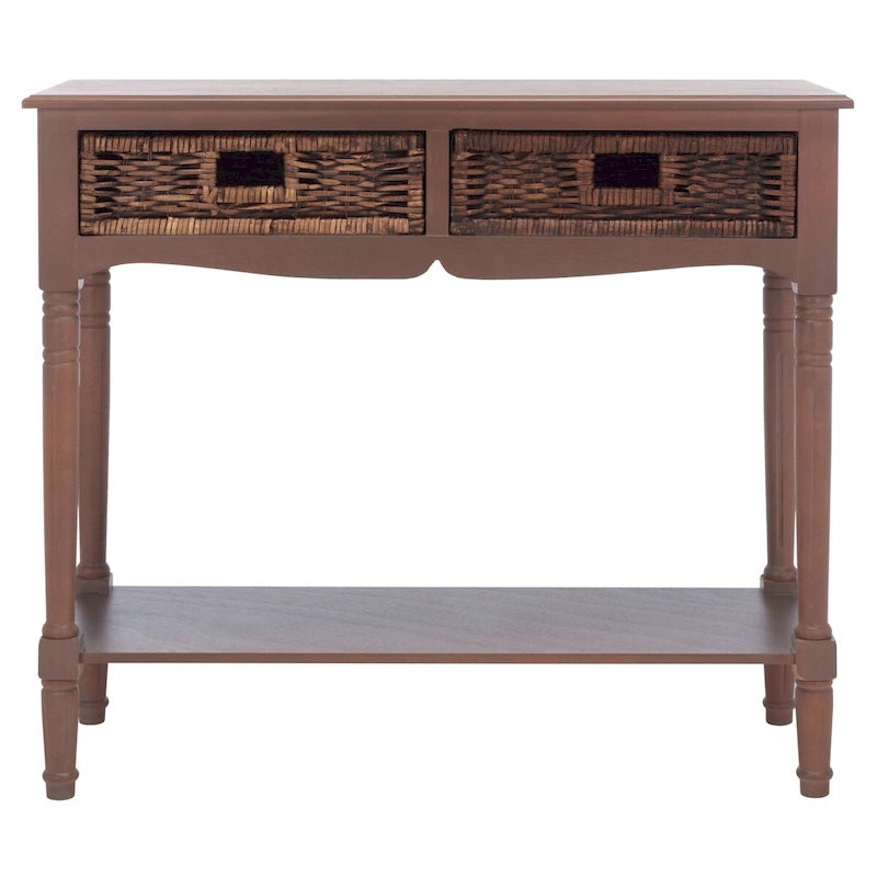 Mesa consola de ratán con cajón y estante inferior - 36W x 13D x 32H