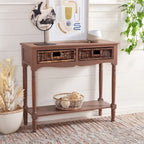 Mesa consola de ratán con cajón y estante inferior - 36W x 13D x 32H