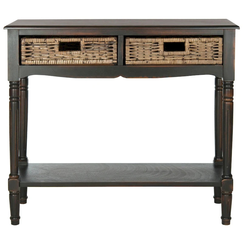 Mesa consola de ratán con cajón y estante inferior - 36W x 13D x 32H