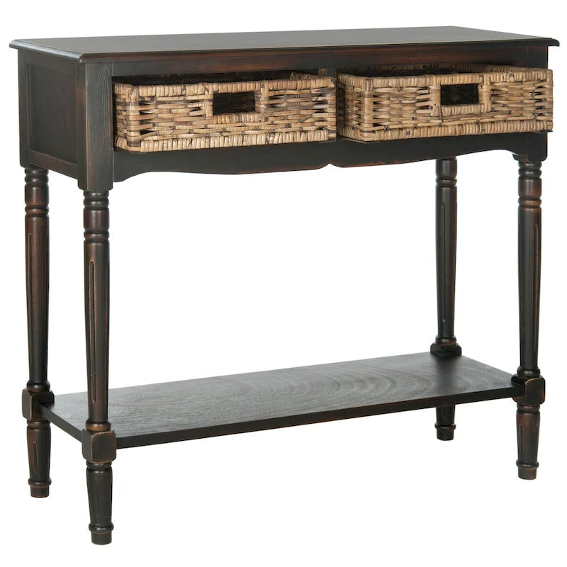 Mesa consola de ratán con cajón y estante inferior - 36W x 13D x 32H