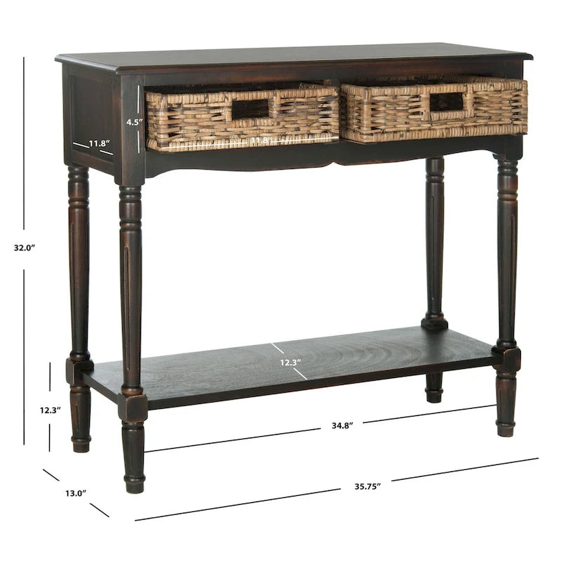 Mesa consola de ratán con cajón y estante inferior - 36W x 13D x 32H
