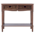 Mesa consola de ratán con cajón y estante inferior - 36W x 13D x 32H