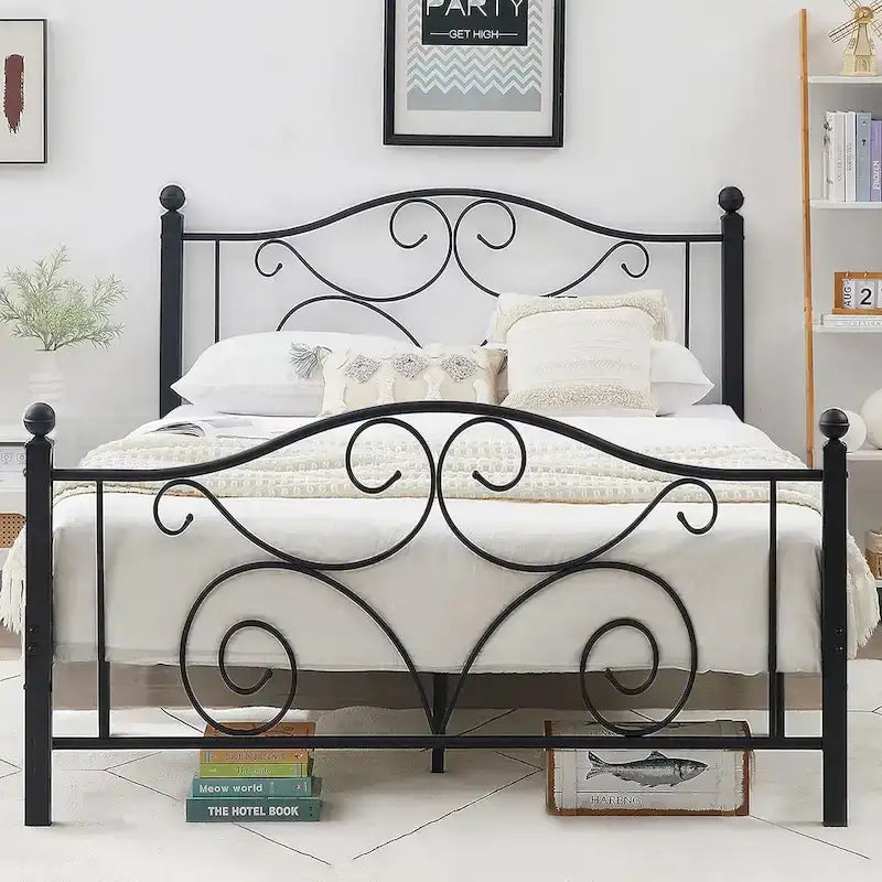 Javlergo Metal Bed Frame with Arched Headboard and Footboard, Heavy Duty Steel Slat Support, No Box Spring Needed