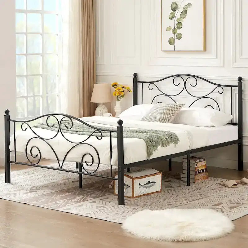 Javlergo Metal Bed Frame with Arched Headboard and Footboard, Heavy Duty Steel Slat Support, No Box Spring Needed